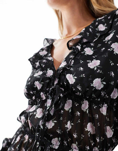 Long Sleeve Floral Print Blouse