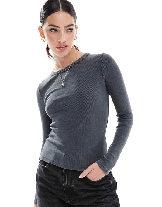 Long Sleeve Acid Wash Top