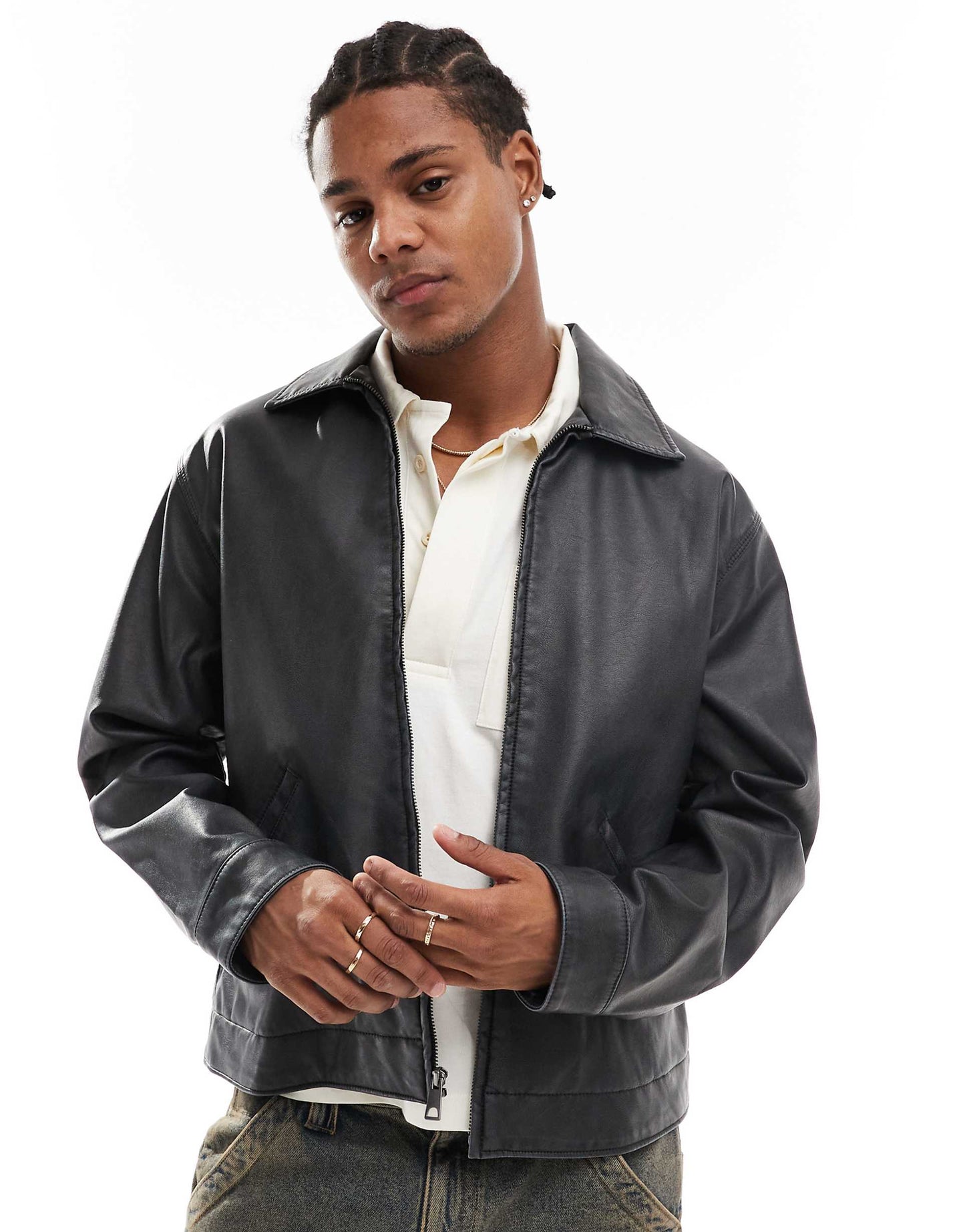 Boxy Fit Vintage Faux Leather Biker Jacket