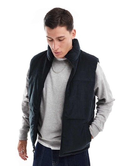 Reversible Nylon/Cord Relaxed Fit Puffer Vest