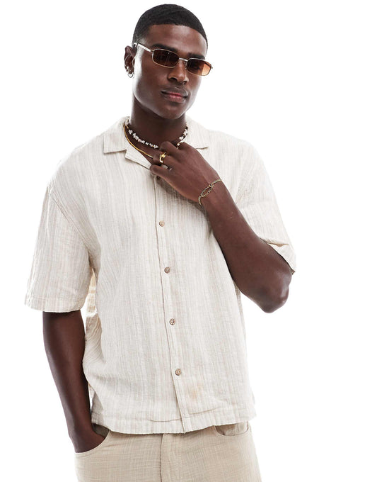 Short Sleeve Textured Stripe Shirt