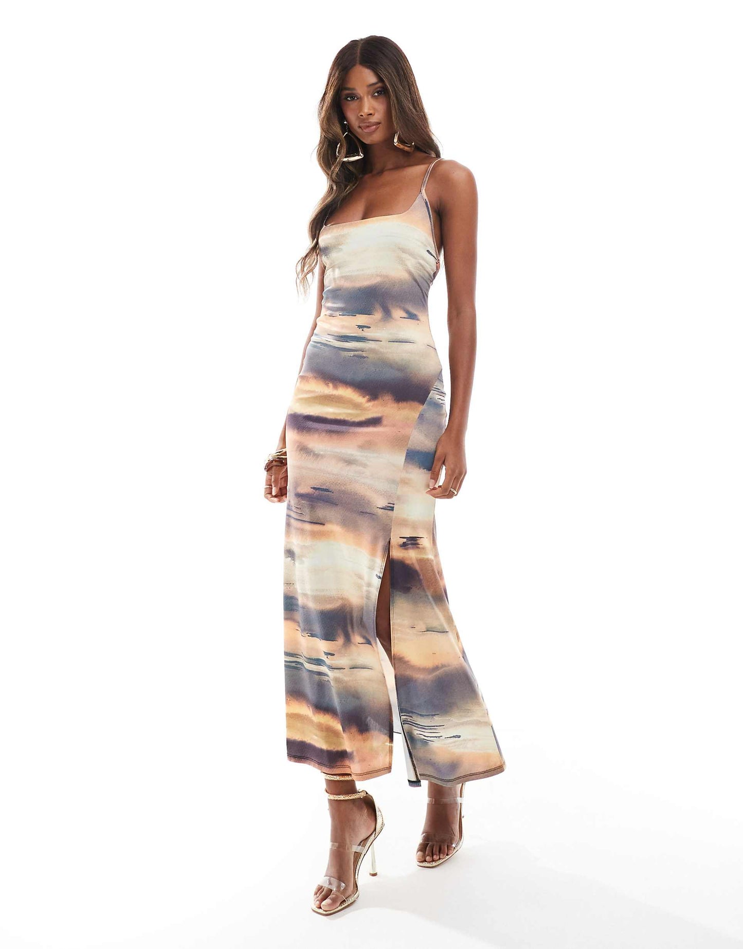 Square Neck Strappy Back Cami Maxi Dress