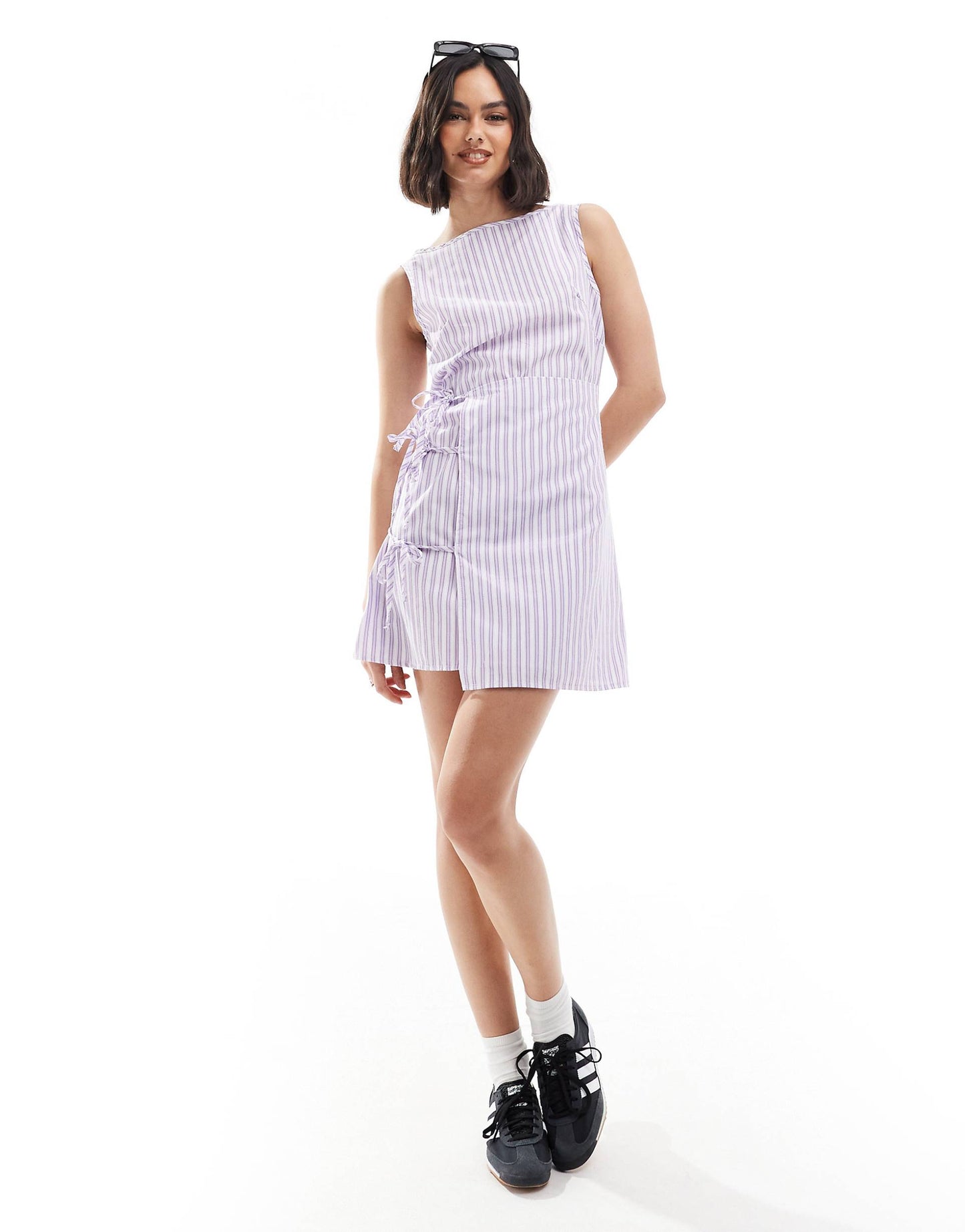 Poplin Slash Neck Mini Dress With Wrap And Tie Detail