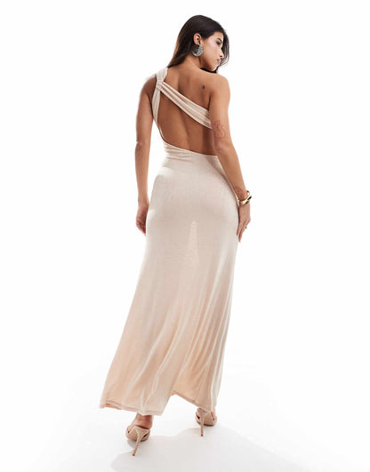 Slinky Knot Asymmetric Maxi Dress