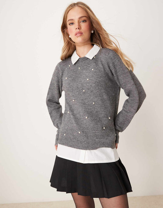 2In1 Knitted Jumper With Pearl Detail