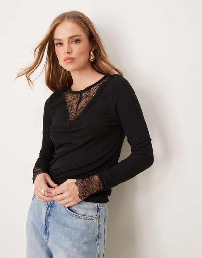 Lace Trim Ribbed Top