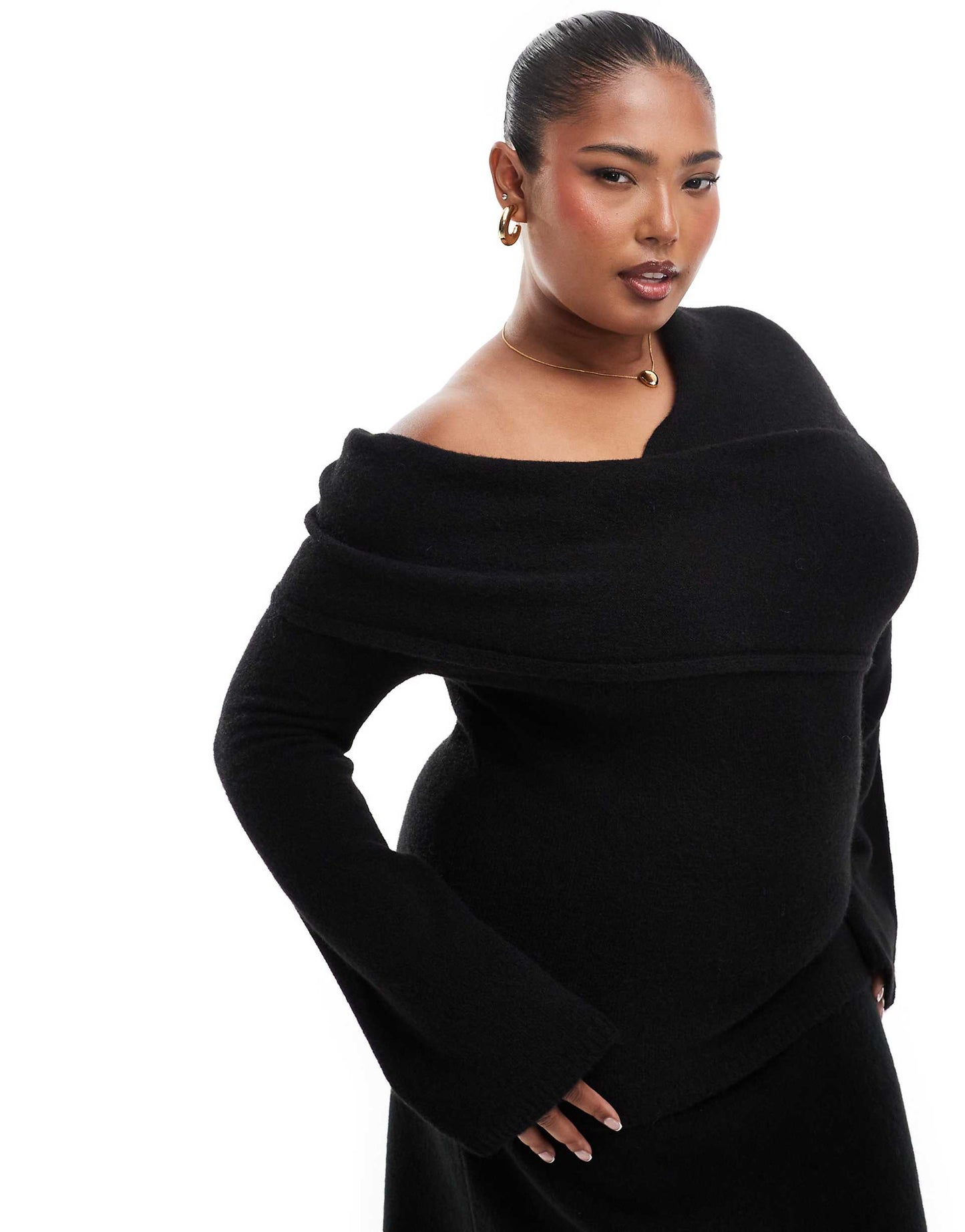 Curve Knitted Asymmetric Bardot Top