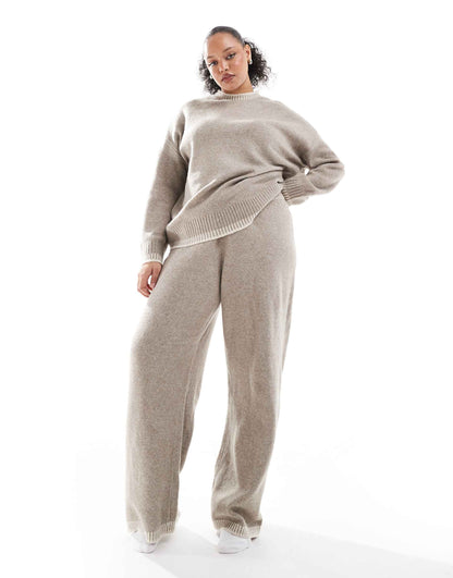 Curve Knitted Wide Leg Trousers Co-Ord With Stitch Hem Detail