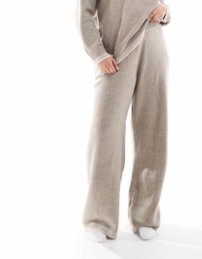 Curve Knitted Wide Leg Trousers Co-Ord With Stitch Hem Detail