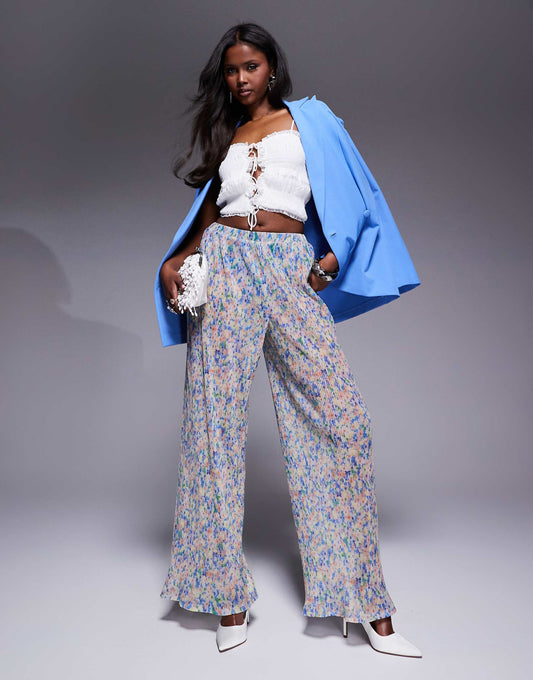 Co-Ord Wide Leg Plisse Mesh Floral Trouser