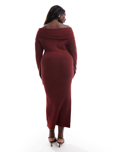 Curve Knitted Midi Dress With Bardot Wrap Detail