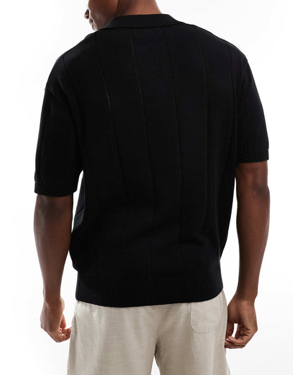Textured Knitted Polo Shirt