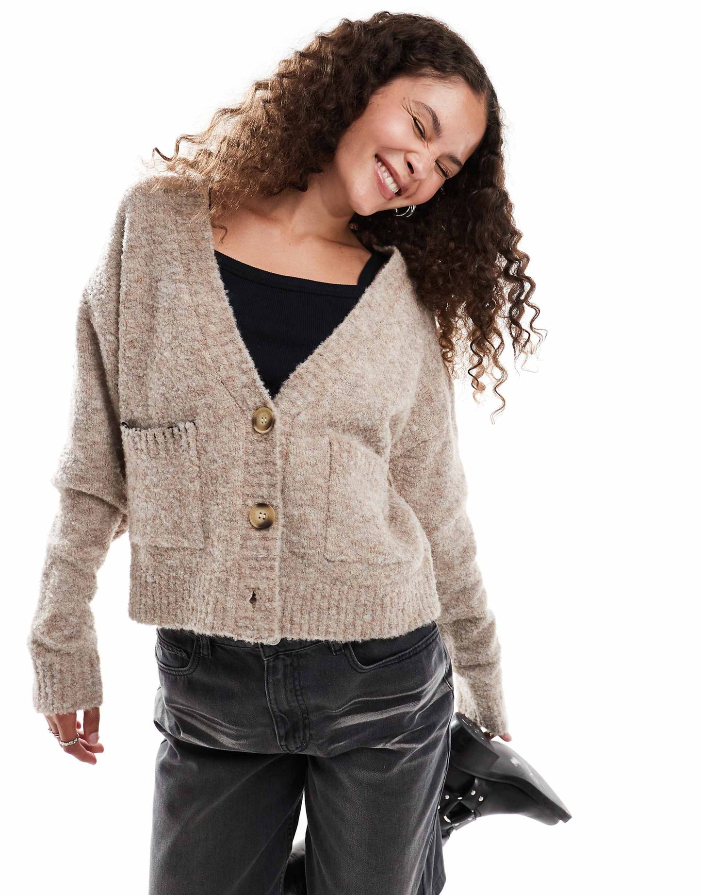 Cropped Boxy Cardigan With Blanket Stitch Detail