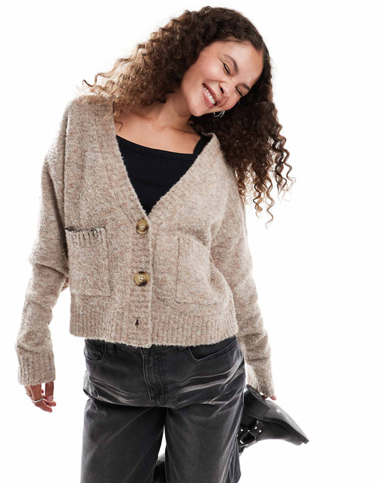 Cropped Boxy Cardigan With Blanket Stitch Detail