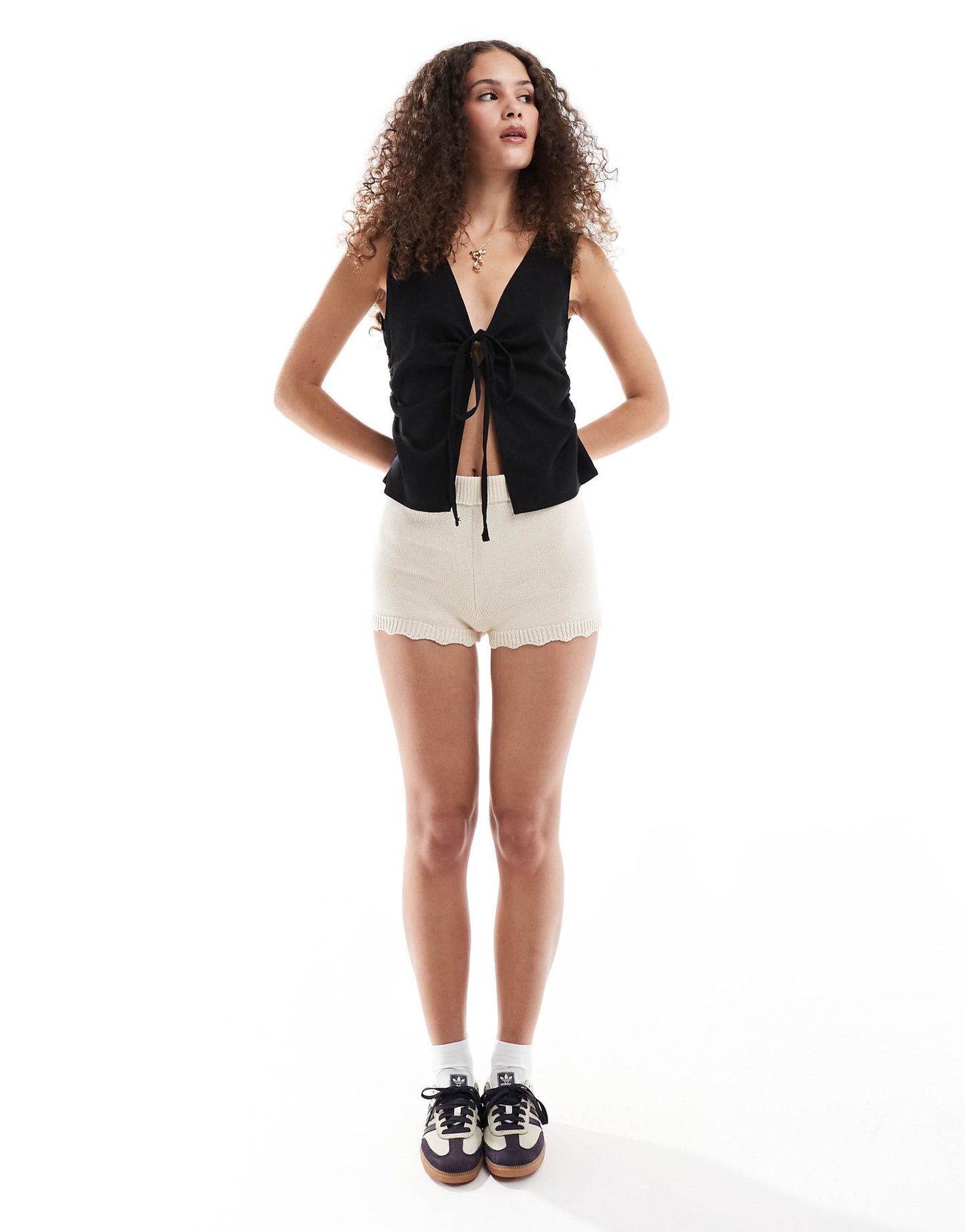 Linen Built Up Tank Top With Tie Detail