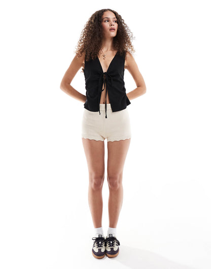 Linen Built Up Tank Top With Tie Detail