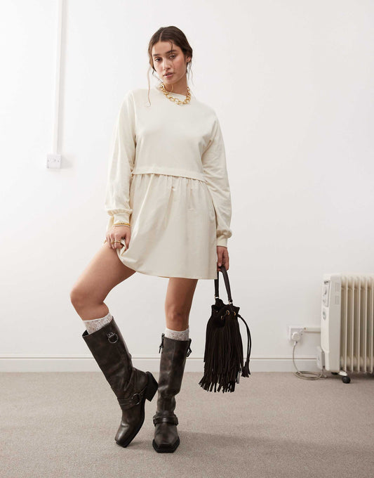 Poplin And Jersey Mix Smock Dress