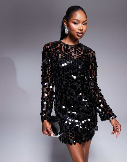 London All Over Disk Sequin Mini Dress