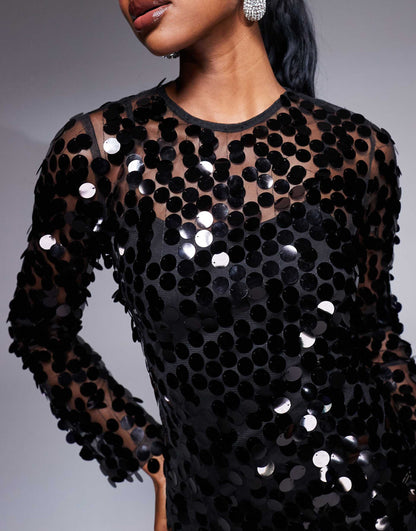 London All Over Disk Sequin Mini Dress