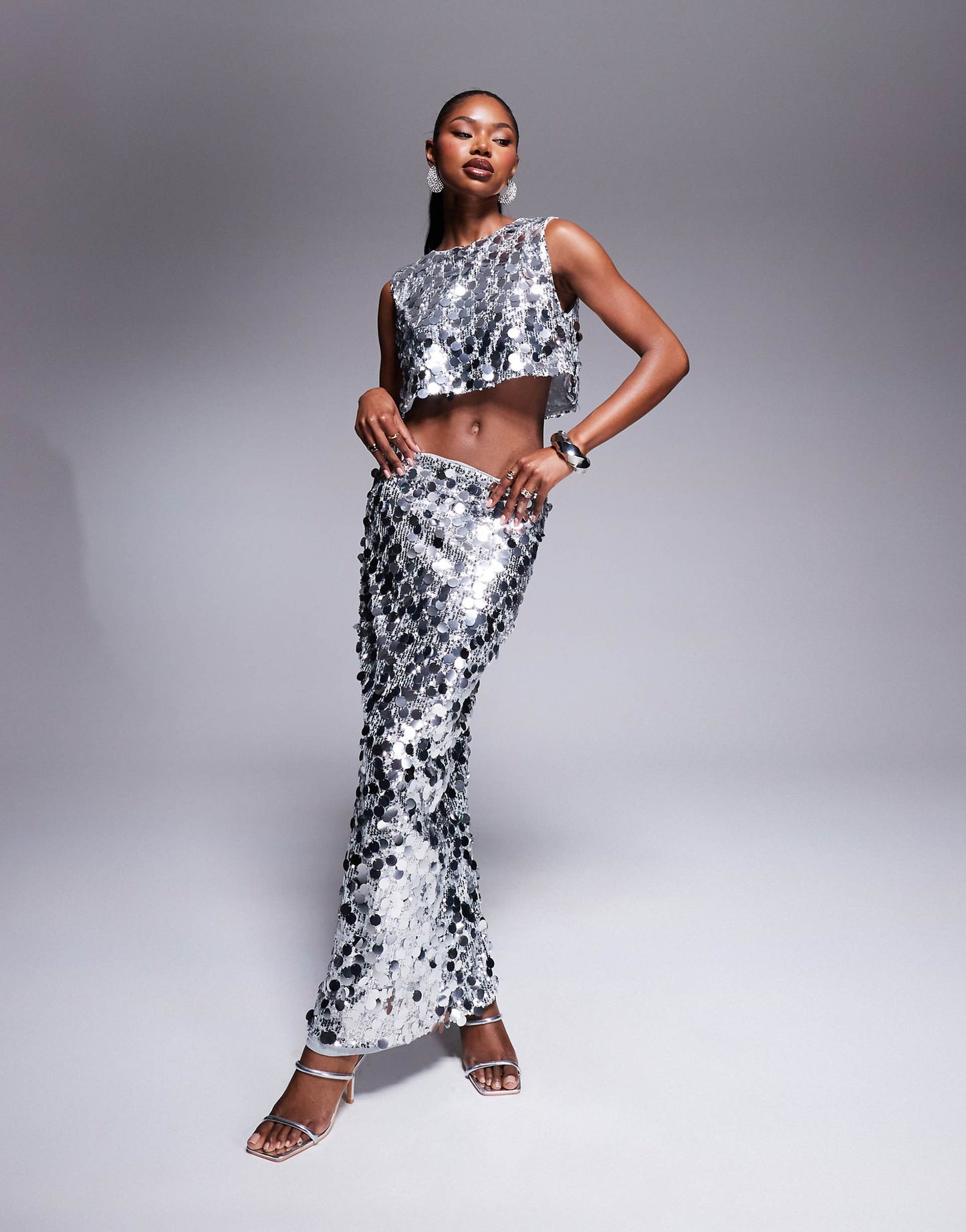 London Disc Sequin Bodycon Maxi Skirt Co-Ord