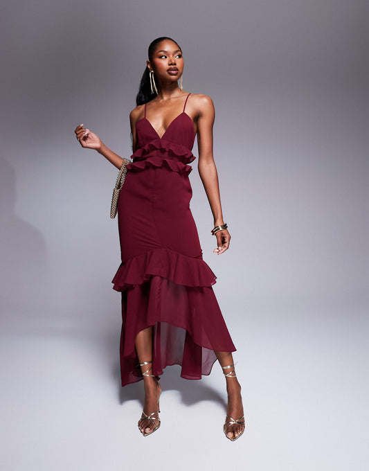 London Ruffle Trim High Low Hem Cami Maxi Dress