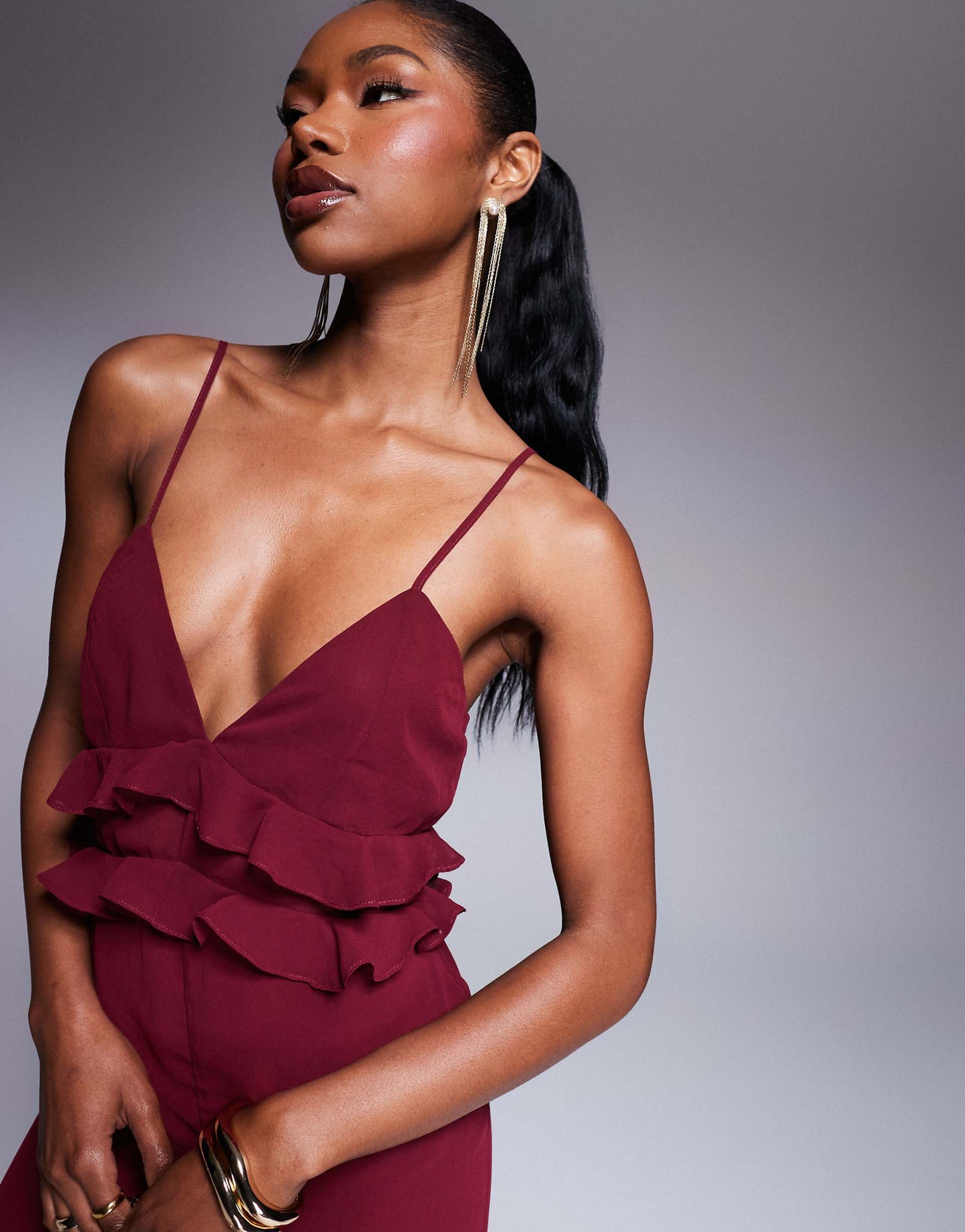 London Ruffle Trim High Low Hem Cami Maxi Dress