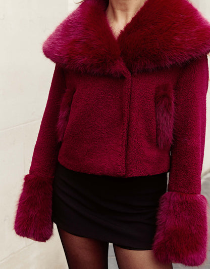 Faux Fur Oversized Collar And Cuff Detail Jacket