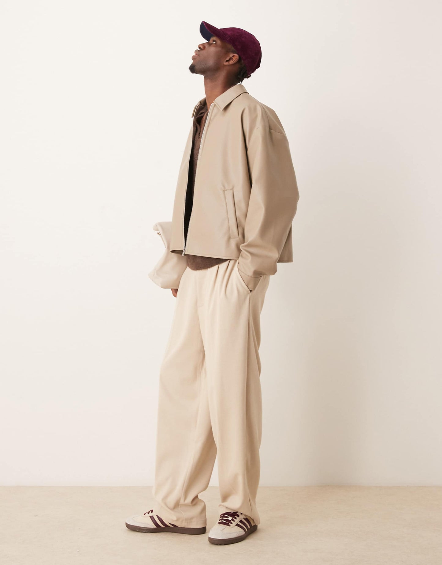 Faux Leather Cropped Harrington Jacket