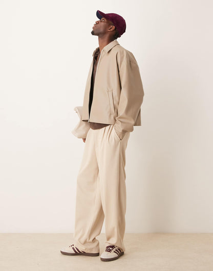 Faux Leather Cropped Harrington Jacket