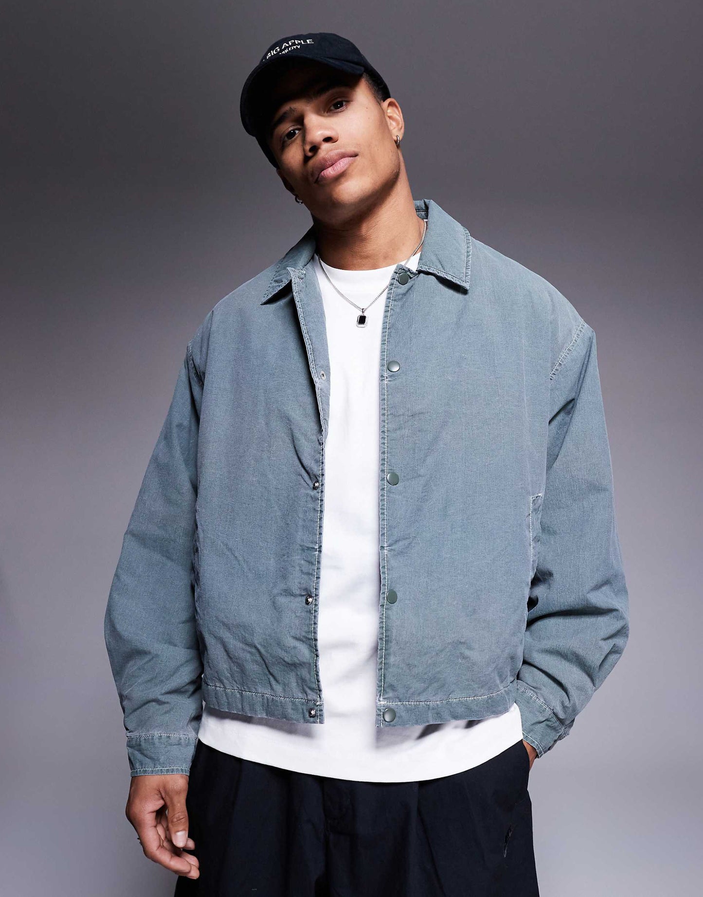 Oversized Cropped Jacket With Contrast Stitch And Wash