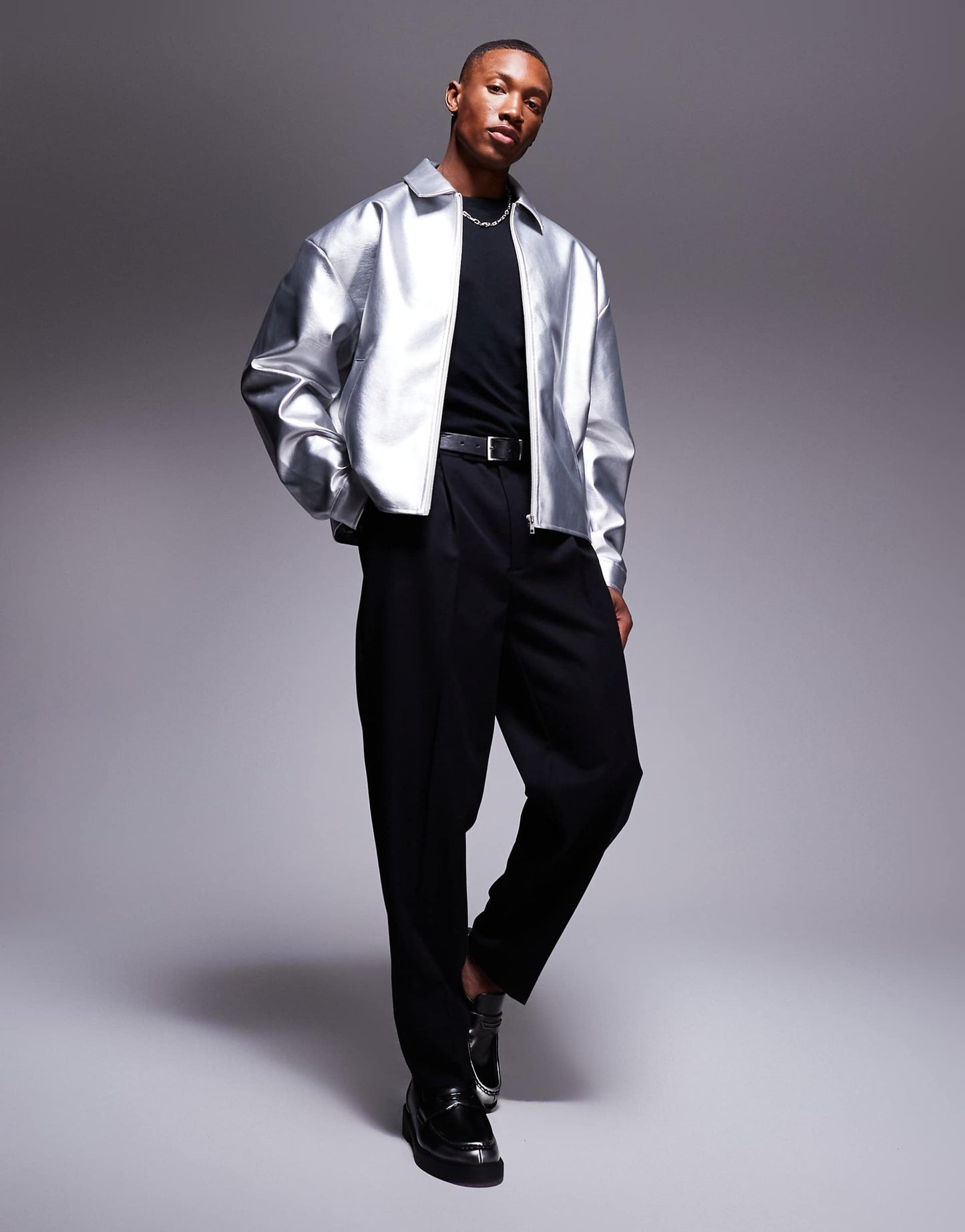 Faux Leather Cropped Harrington Jacket