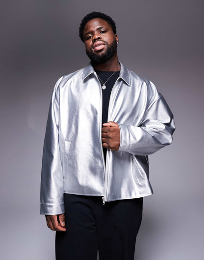 Faux Leather Cropped Harrington Jacket