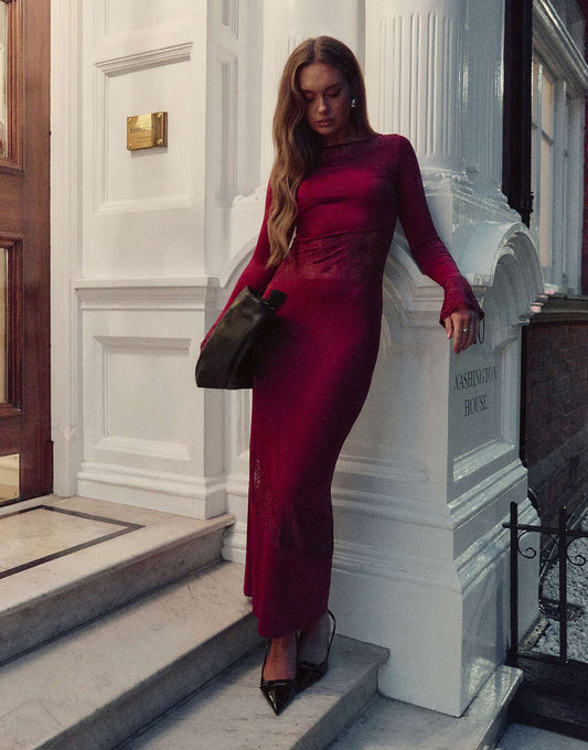 Lace Insert Flared Sleeve Maxi Dress