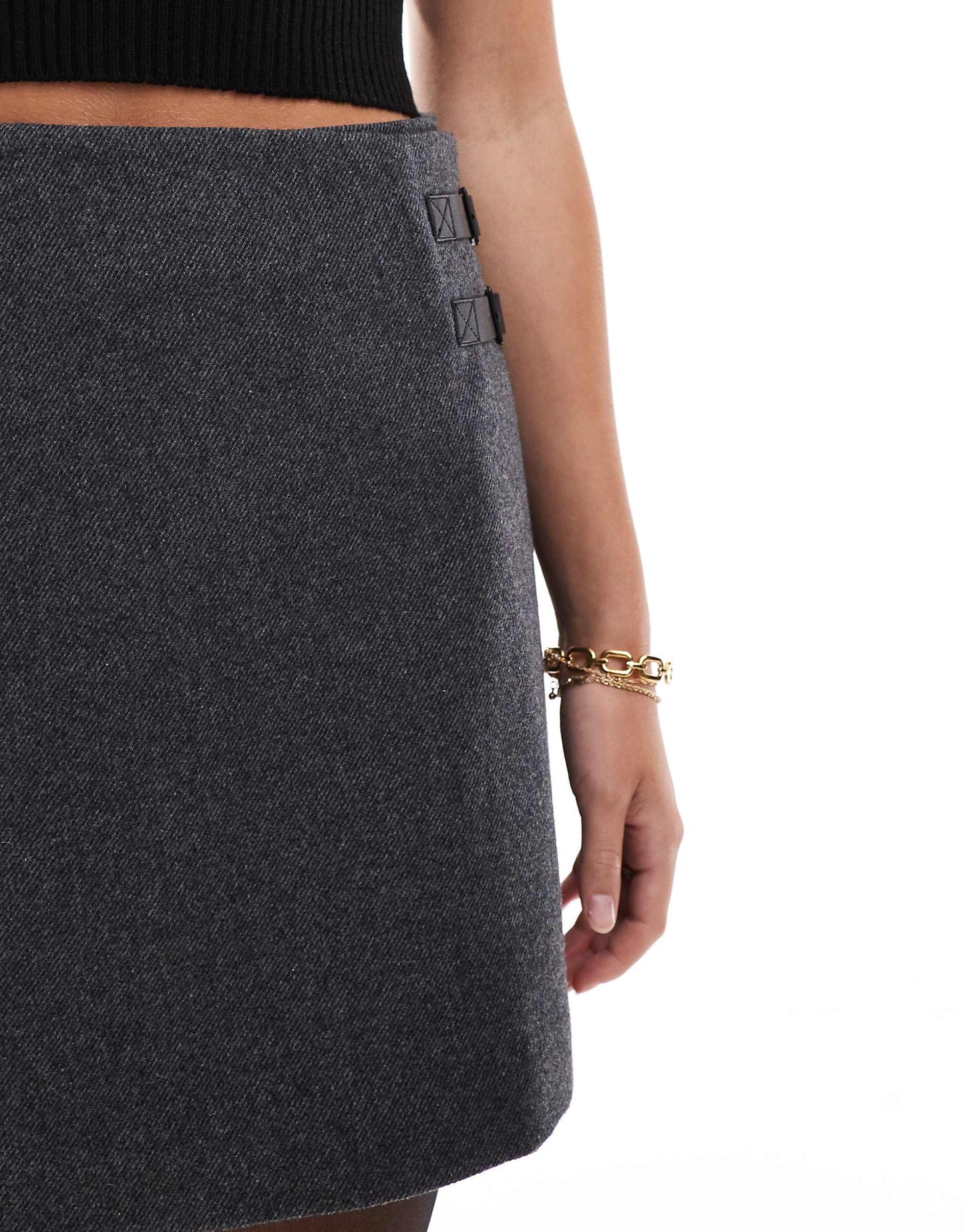 Double Belt Wrap Raw Edge Tailored Skirt