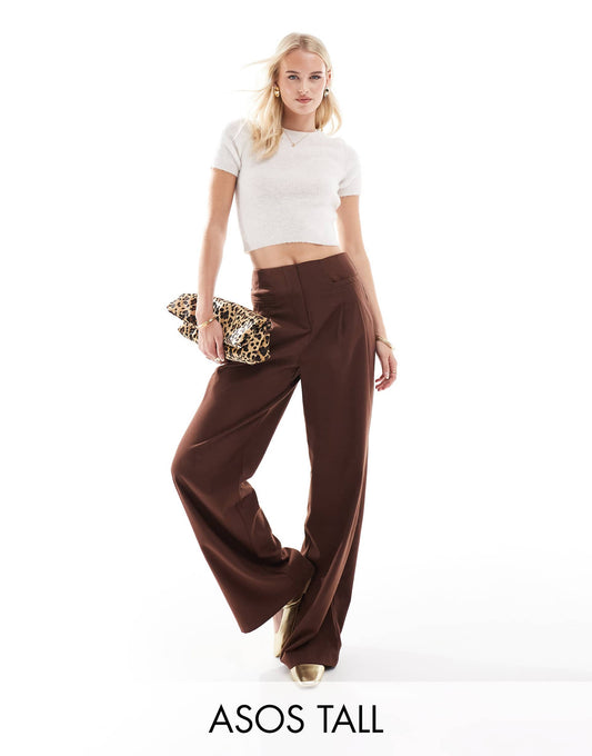 Tall Tailored Wide Leg Trousers With Pleat Detail