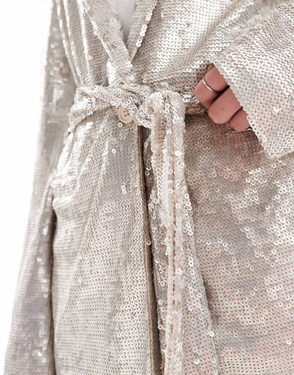 Sequin Tie Waist Blazer