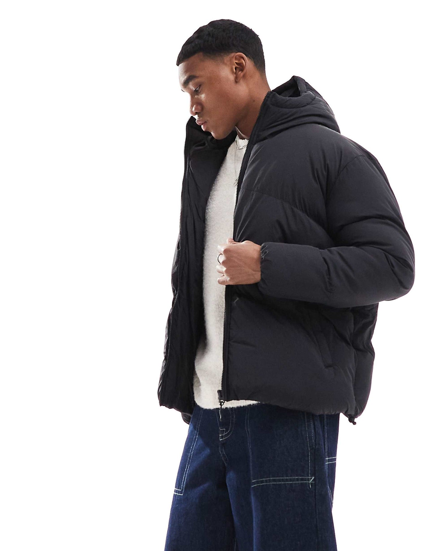 Oversized Hooded Chevron Quilted Puffer Jacket