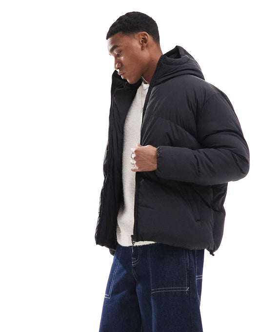 Oversized Hooded Chevron Quilted Puffer Jacket