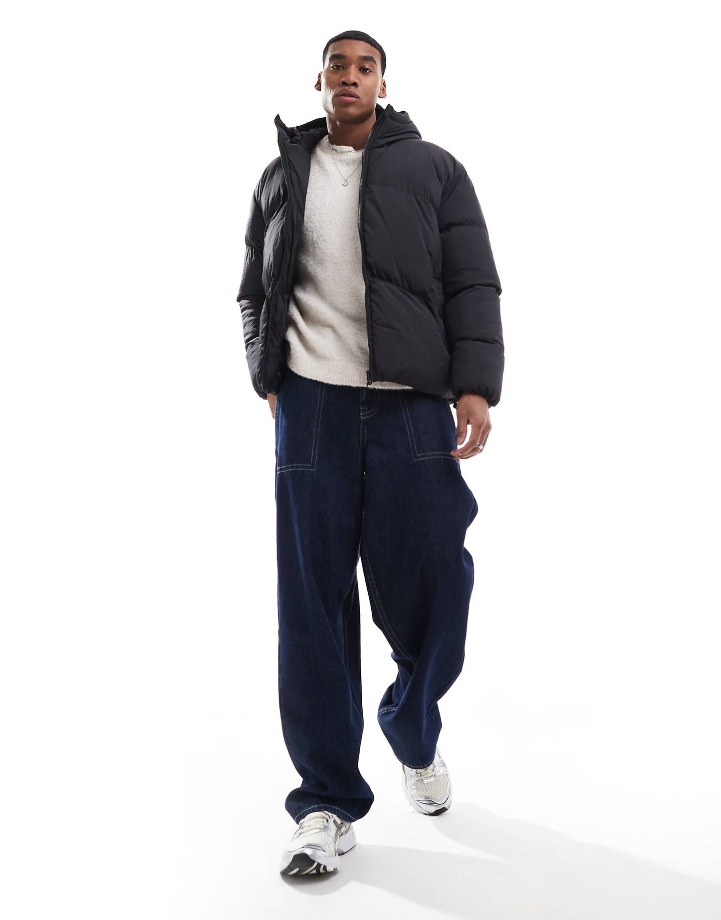 Oversized Hooded Chevron Quilted Puffer Jacket