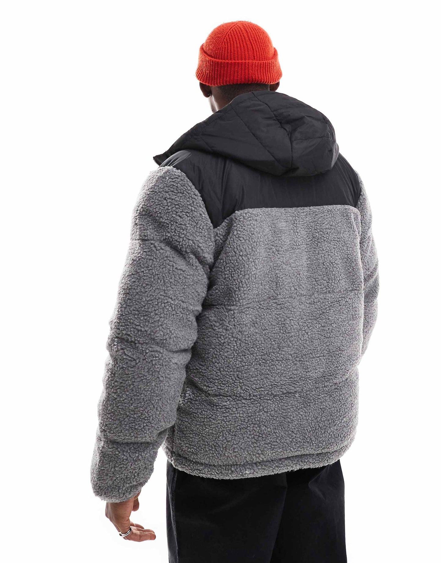 Borg Puffer Jacket With Contrast Fabric