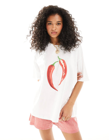 Oversized T-Shirt With Chilli Graphic