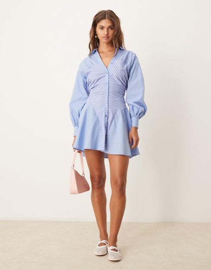 Ruched Pannel Mini Shirt Dress