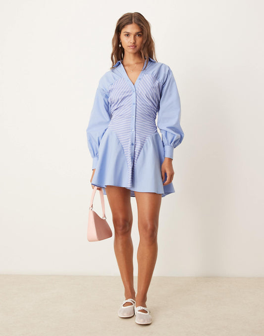 Ruched Pannel Mini Shirt Dress