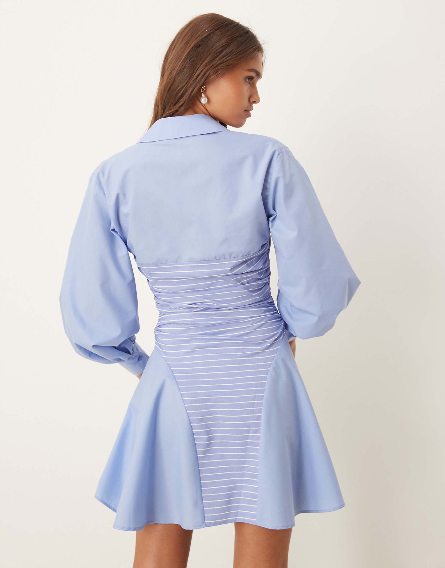 Ruched Pannel Mini Shirt Dress