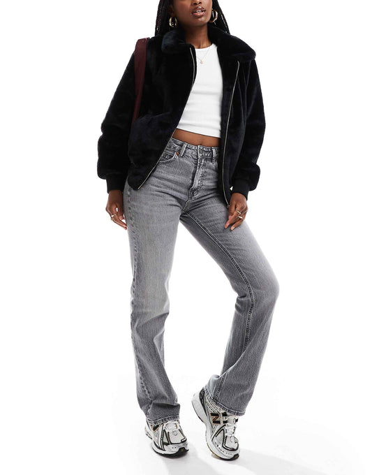 Faux Fur Zip Up Bomber Jacket