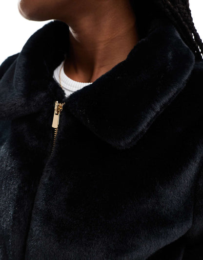 Faux Fur Zip Up Bomber Jacket