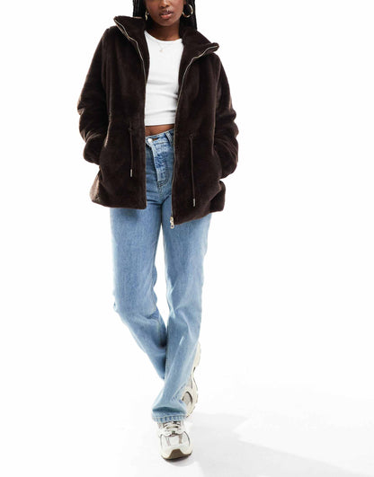Faux Fur Jacket With Waist Ties
