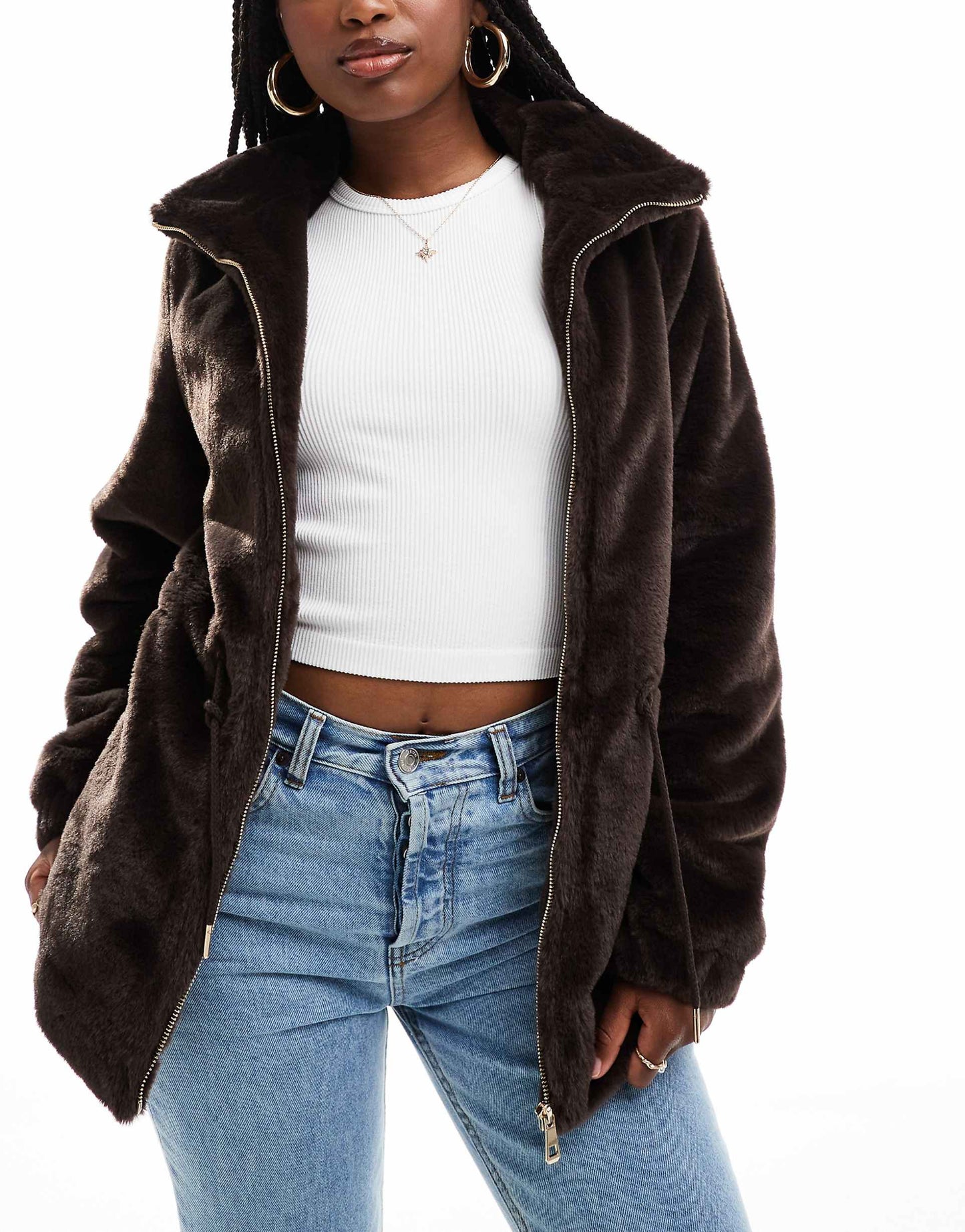 Faux Fur Jacket With Waist Ties