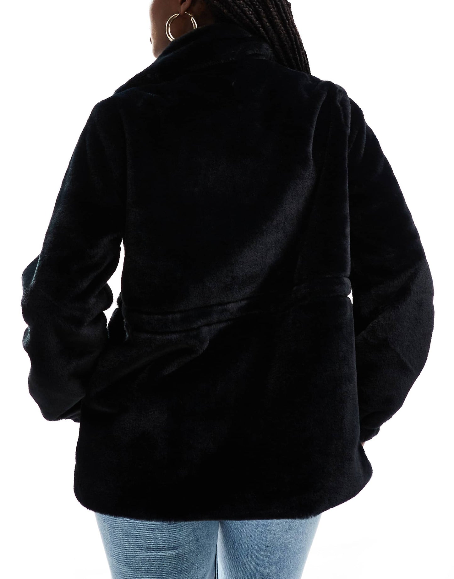 Faux Fur Jacket With Waist Ties
