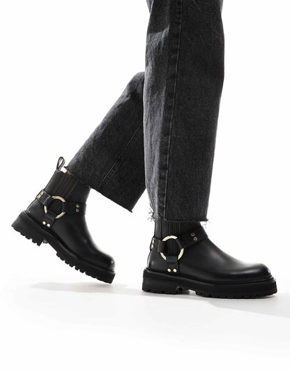 Maddie Leather Harness Biker Boots